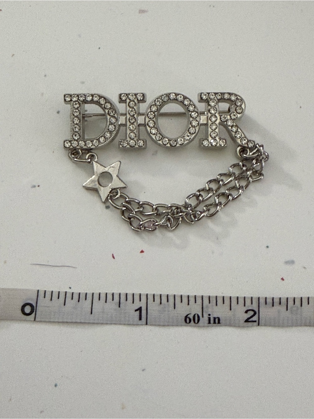Silver Crystal & Chain Brooch - Picture 2 of 3